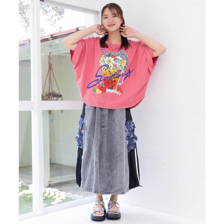 ScoLar スカラー 花 ラビル 宇宙柄 ケミカル加工 デニム スカート ScoLar 【SALE 30%OFF】 スカラー 花 ラビル 宇宙柄 ケミカル