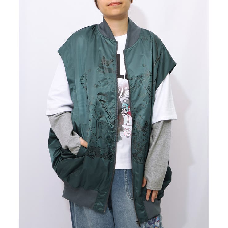 グリーン | メルヘン柄ラメプリントベスト | ScoLar