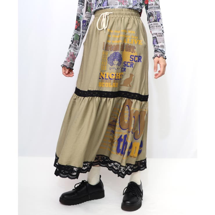 スカラーグラフィック柄 レース×サテンスカート | ScoLar | 詳細画像1 