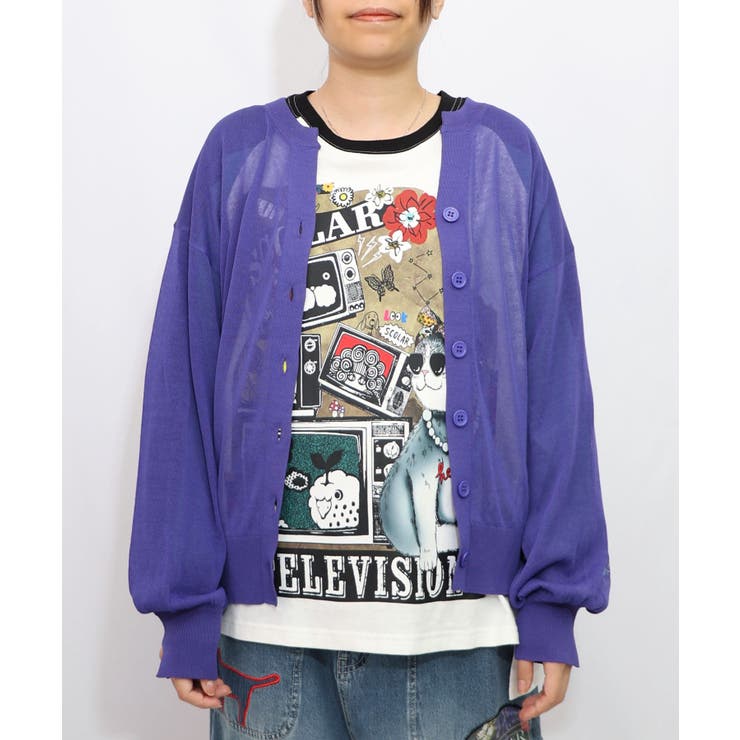 パープル | スカラー箔プリント 接触冷感ニットカーディガン | ScoLar