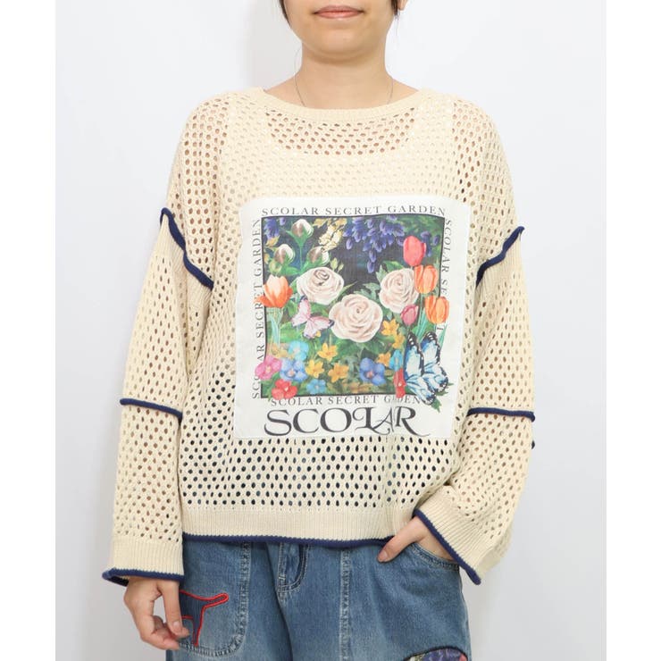 アイボリー | 花アップリケ2WAYメッシュプルオーバー | ScoLar