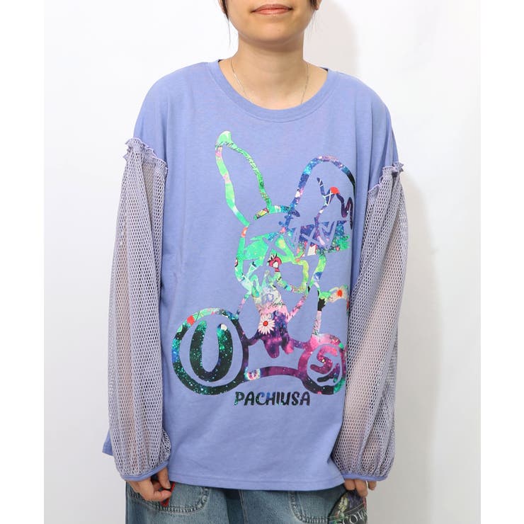 ブルー | パチうさプリント メッシュ袖Tシャツ | ScoLar