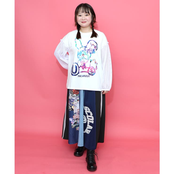 パチうさプリント メッシュ袖Tシャツ | ScoLar | 詳細画像2 