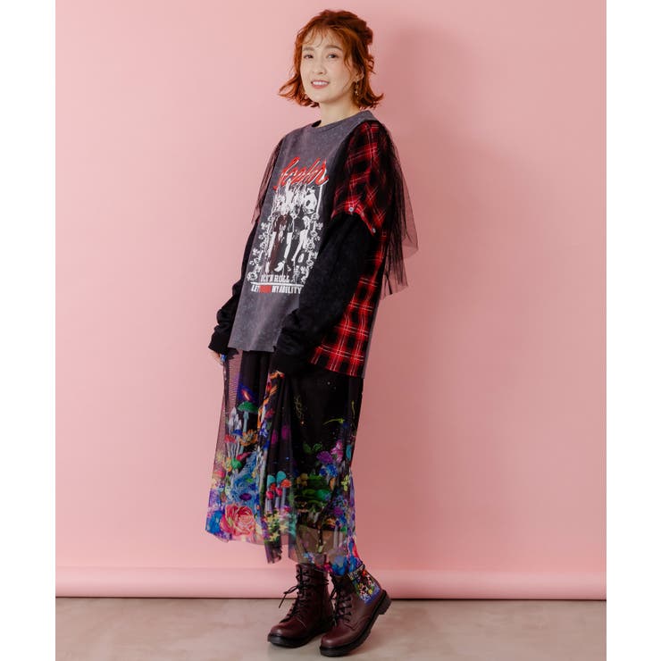 ロックなアニマル柄 異素材切替2WAYロンT | ScoLar | 詳細画像1 