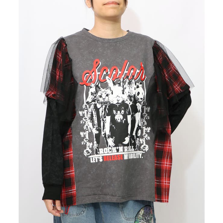 ロックなアニマル柄 異素材切替2WAYロンT | ScoLar | 詳細画像9 