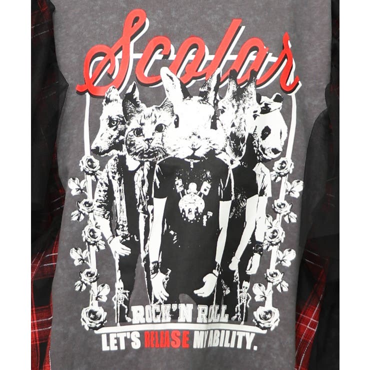 ロックなアニマル柄 異素材切替2WAYロンT | ScoLar | 詳細画像13 