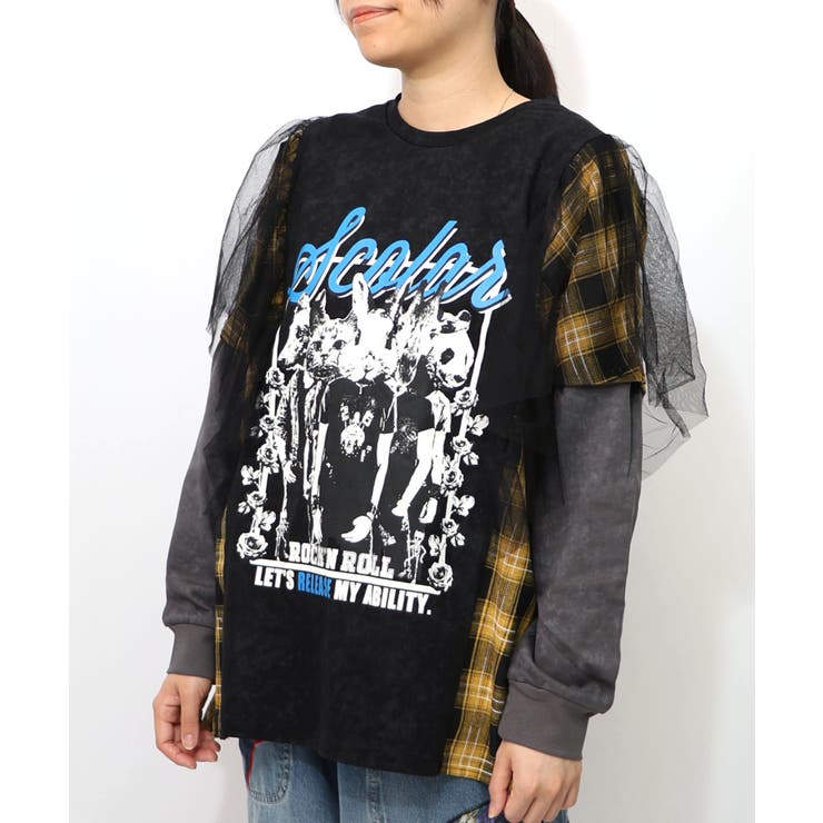 ロックなアニマル柄 異素材切替2WAYロンT | ScoLar | 詳細画像14 