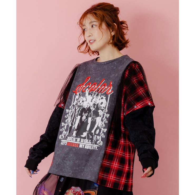 ロックなアニマル柄 異素材切替2WAYロンT | ScoLar | 詳細画像2 