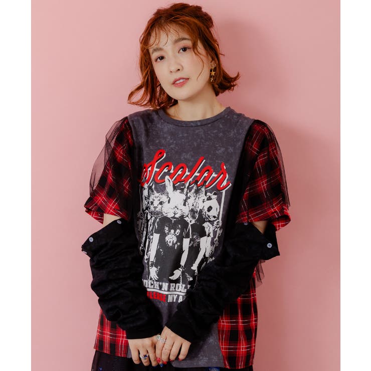 ロックなアニマル柄 異素材切替2WAYロンT | ScoLar | 詳細画像8 