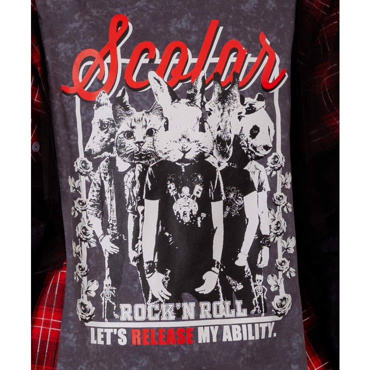 ロックなアニマル柄 異素材切替2WAYロンT | ScoLar | 詳細画像5 