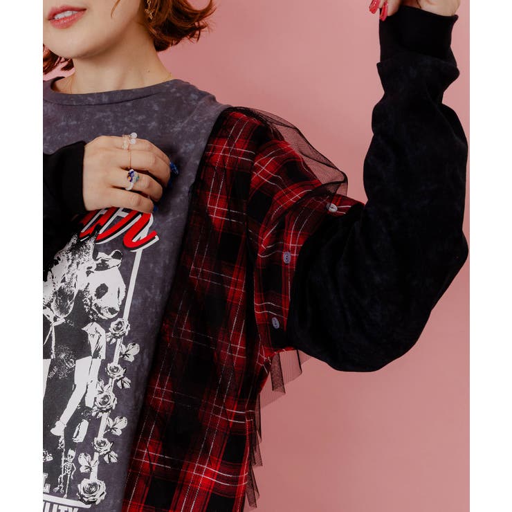 ロックなアニマル柄 異素材切替2WAYロンT | ScoLar | 詳細画像6 