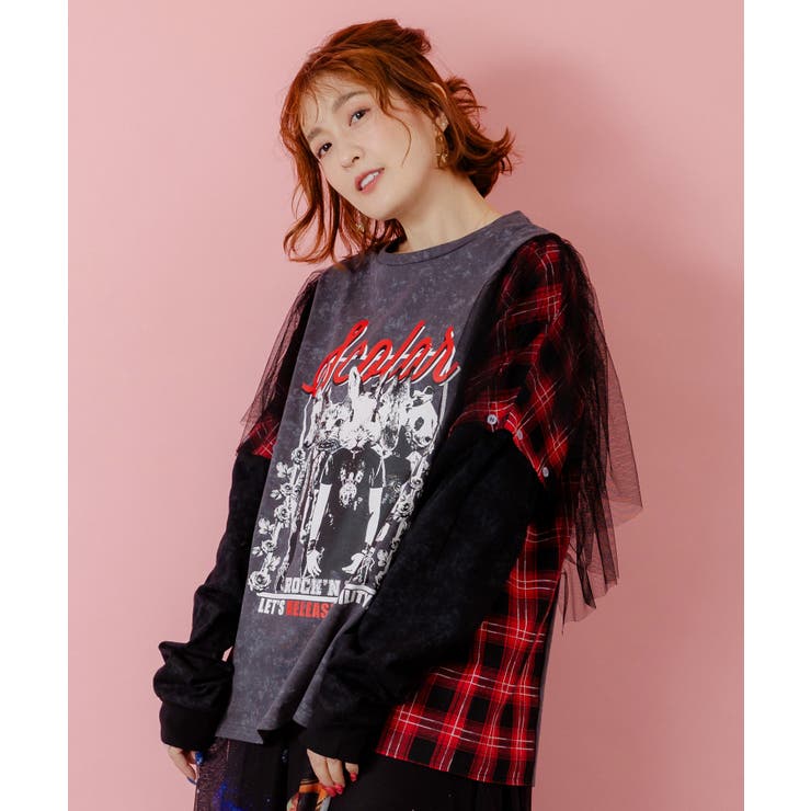 チャコールグレー | ロックなアニマル柄 異素材切替2WAYロンT | ScoLar