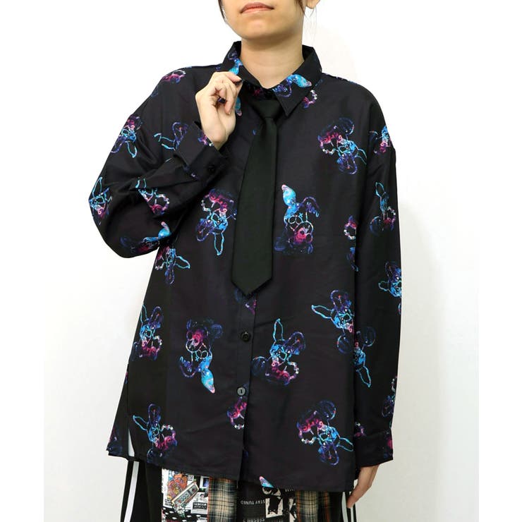 ブラック | パチうさ×ラビル柄 ネクタイ付きシャツ | ScoLar