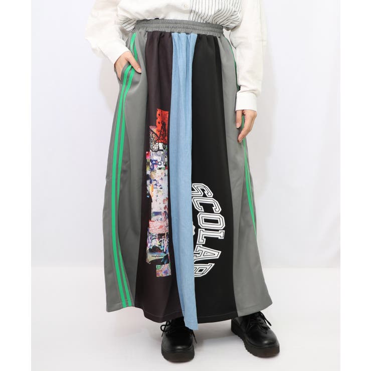 ロゴコラージュ柄 デニム×ジャージ切替スカート | ScoLar | 詳細画像8 