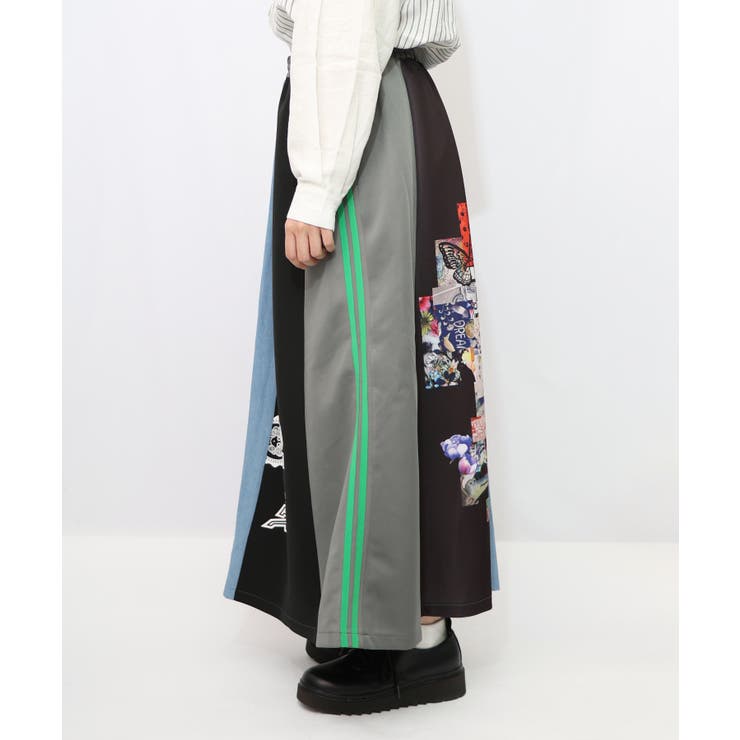 ロゴコラージュ柄 デニム×ジャージ切替スカート | ScoLar | 詳細画像9 