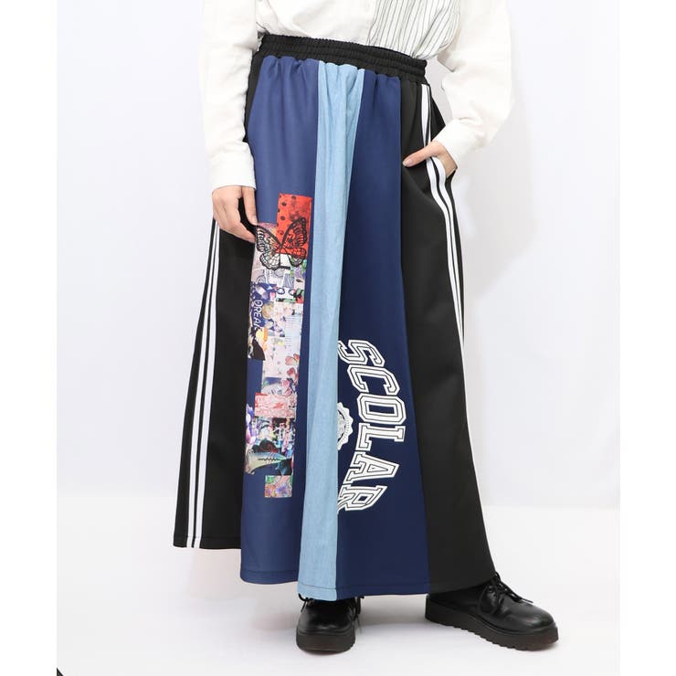 ロゴコラージュ柄 デニム×ジャージ切替スカート | ScoLar | 詳細画像12 