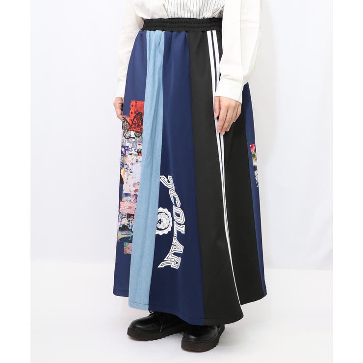 ロゴコラージュ柄 デニム×ジャージ切替スカート | ScoLar | 詳細画像13 