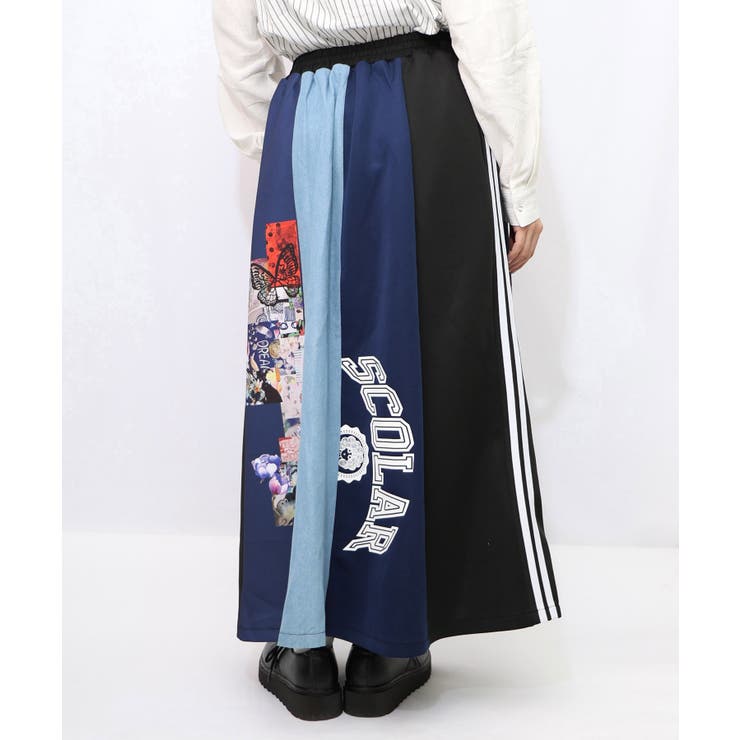 ロゴコラージュ柄 デニム×ジャージ切替スカート | ScoLar | 詳細画像14 