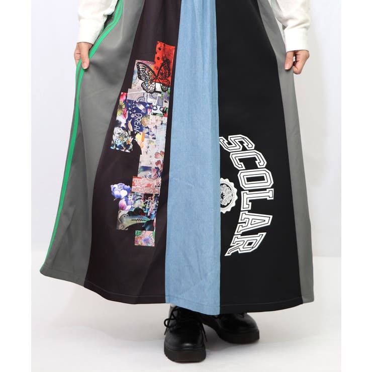 ロゴコラージュ柄 デニム×ジャージ切替スカート | ScoLar | 詳細画像18 