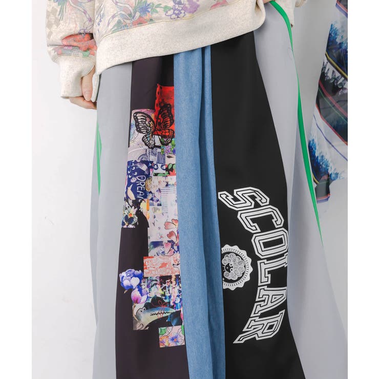 ロゴコラージュ柄 デニム×ジャージ切替スカート | ScoLar | 詳細画像7 