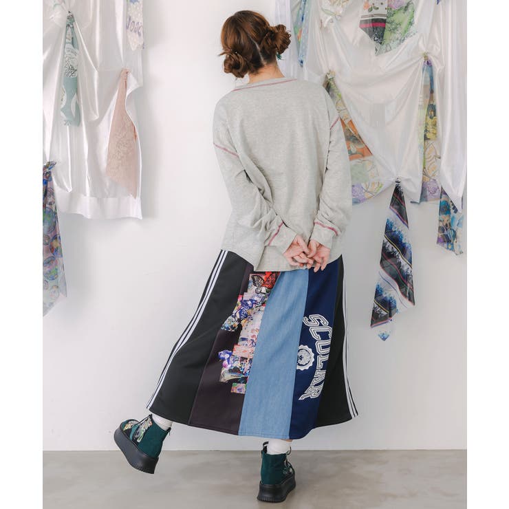 ロゴコラージュ柄 デニム×ジャージ切替スカート | ScoLar | 詳細画像4 