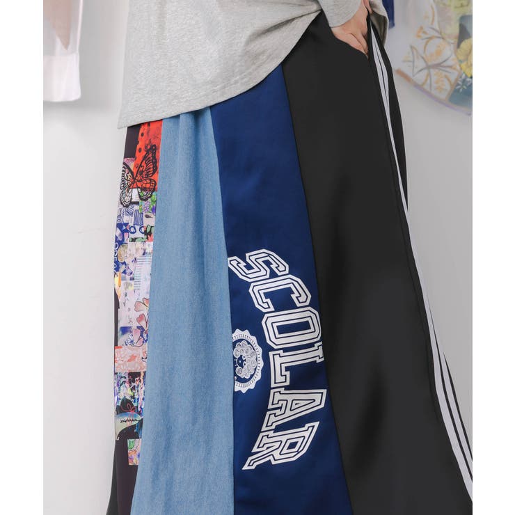ロゴコラージュ柄 デニム×ジャージ切替スカート | ScoLar | 詳細画像5 