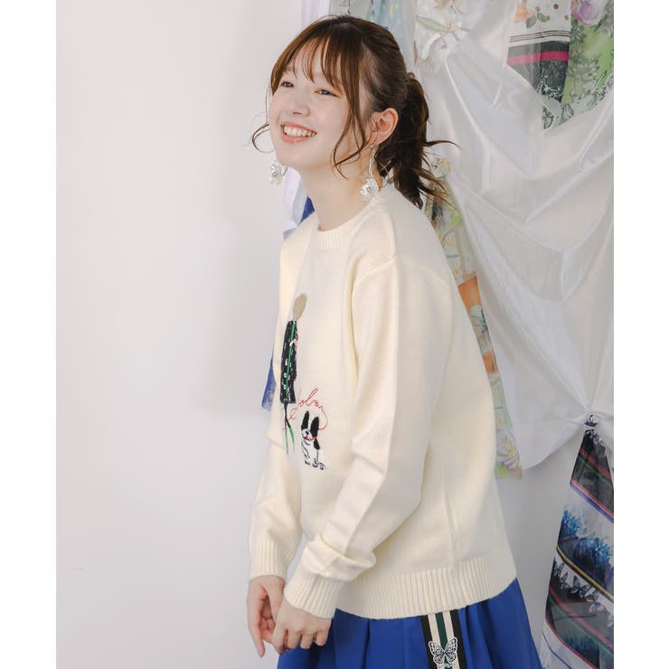 女の子とワンちゃん刺繍アップリケ ニットプルオーバー | ScoLar | 詳細画像8 