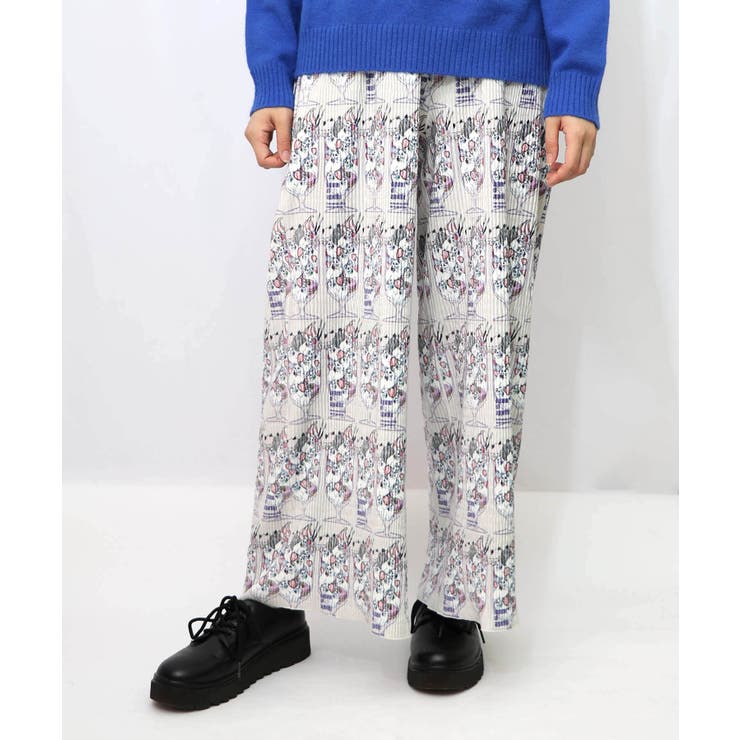 ネコパフェ・蝶柄 ベロアプリーツパンツ | ScoLar | 詳細画像12 