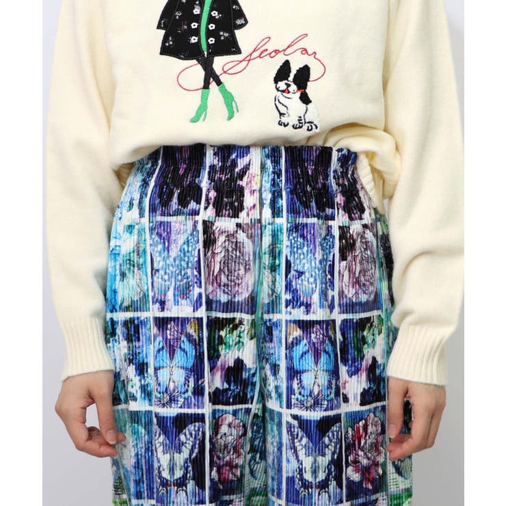 ネコパフェ・蝶柄 ベロアプリーツパンツ | ScoLar | 詳細画像20 