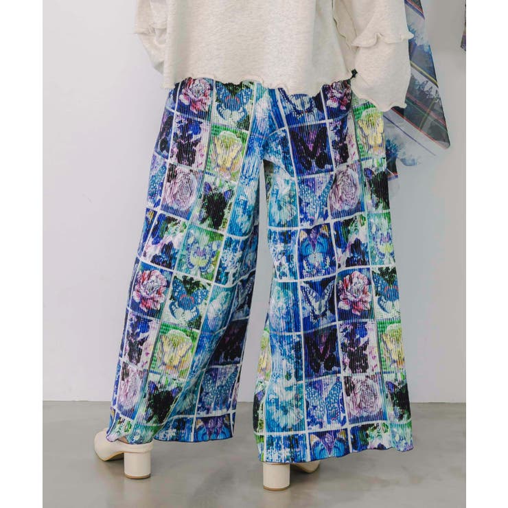 ネコパフェ・蝶柄 ベロアプリーツパンツ | ScoLar | 詳細画像9 