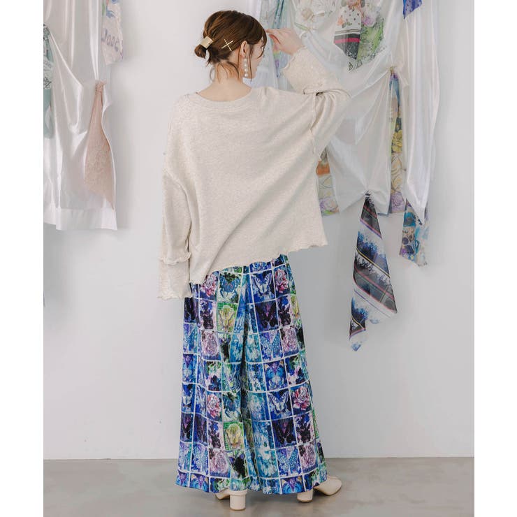 ネコパフェ・蝶柄 ベロアプリーツパンツ | ScoLar | 詳細画像10 