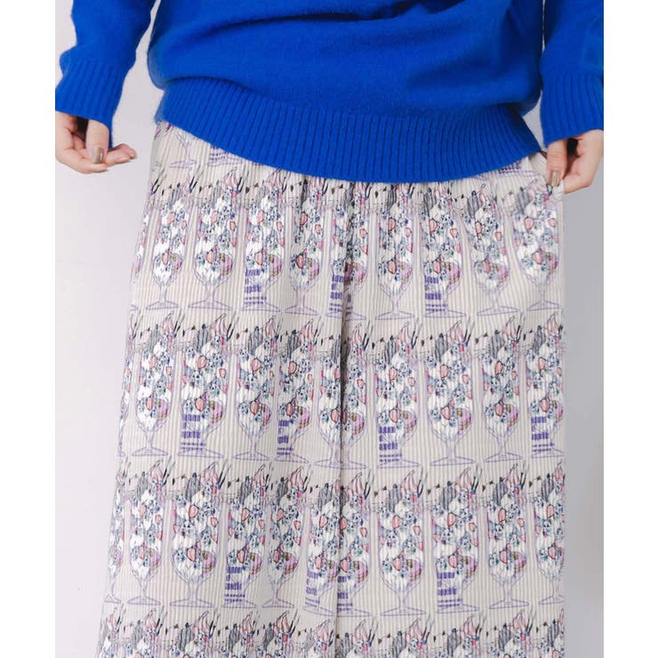 ネコパフェ・蝶柄 ベロアプリーツパンツ | ScoLar | 詳細画像6 