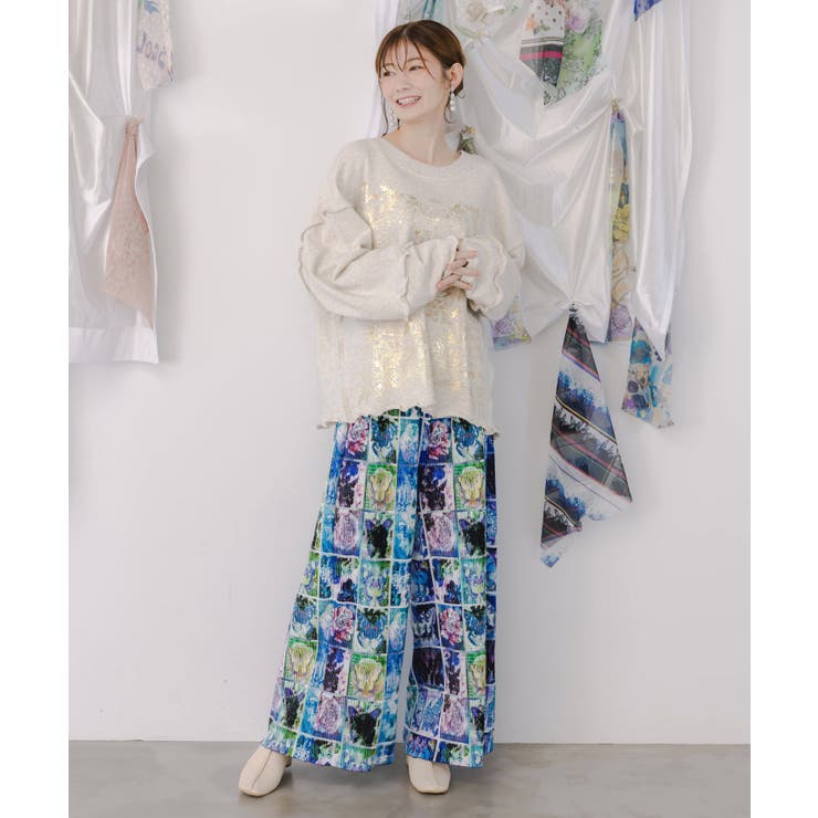 ネコパフェ・蝶柄 ベロアプリーツパンツ | ScoLar | 詳細画像7 