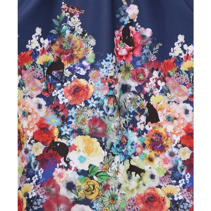 花柄に隠れ黒ネコ柄 ハーフジップジャージワンピース | ScoLar | 詳細画像15 