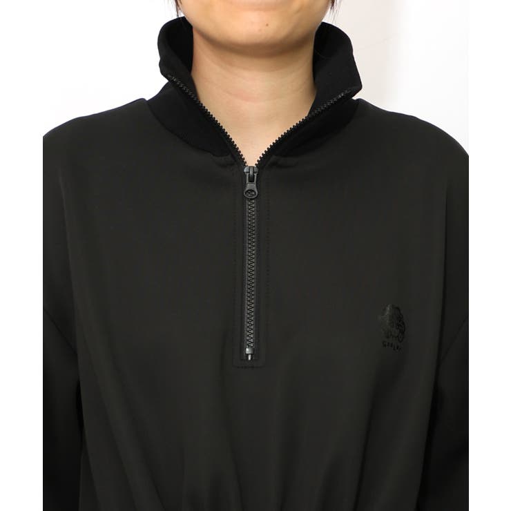 花柄に隠れ黒ネコ柄 ハーフジップジャージワンピース | ScoLar | 詳細画像16 