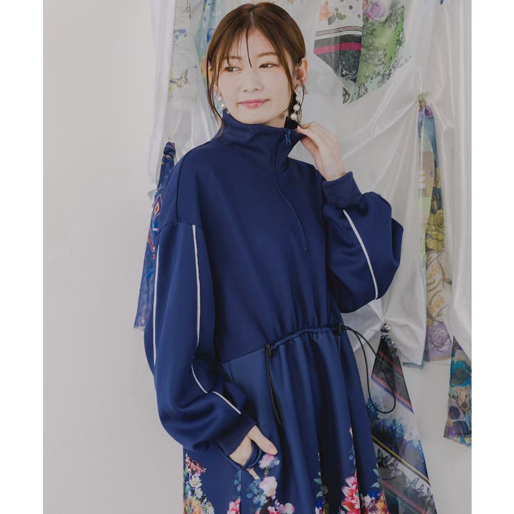 ＊スカラー　153622：花柄刺繍ジャージワンピース 153622：花柄刺繍ジャージワンピースの通販-ScoLar