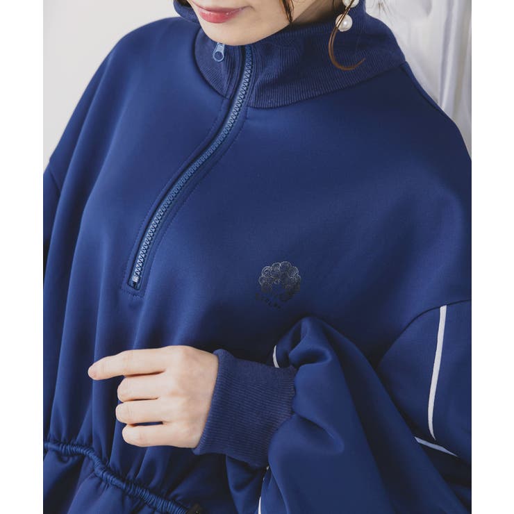 花柄に隠れ黒ネコ柄 ハーフジップジャージワンピース | ScoLar | 詳細画像5 