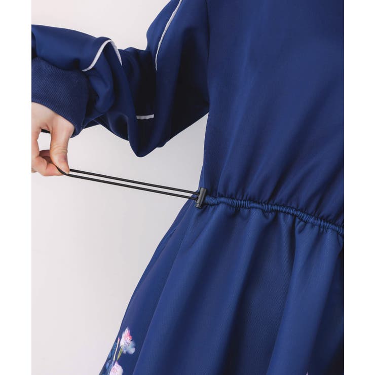 スカラー花柄刺繍ジャージワンピース スカラー ScoLar 花柄刺繍ジャージワンピース （ブラック