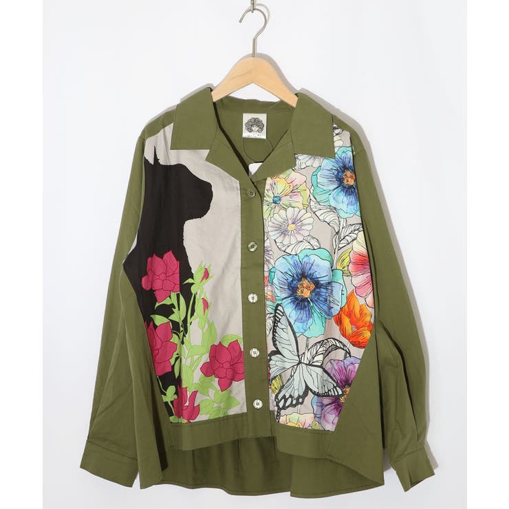 ネコ花柄切替シャツ | ScoLar | 詳細画像8 