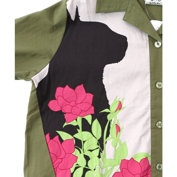 ネコ花柄切替シャツ | ScoLar | 詳細画像9 