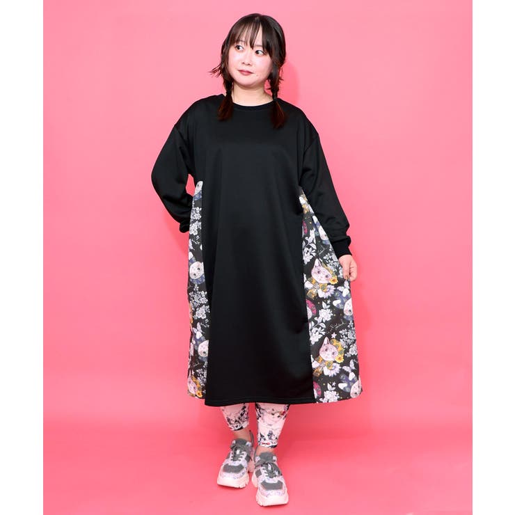 おめかしネコ柄 切替ワンピース[品番：SRSW0000232]｜ScoLar