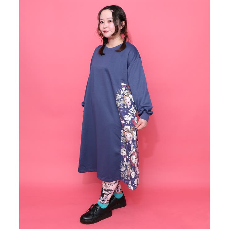 ふりふ☆猫柄切替ワンピース おめかしネコ柄 切替ワンピース[品番：SRSW0000232]｜ScoLar（スカラー