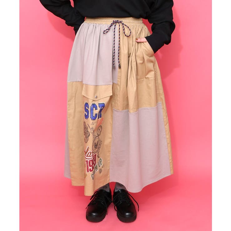 レトロ異素材バイカラーワークスカート | ScoLar | 詳細画像8 