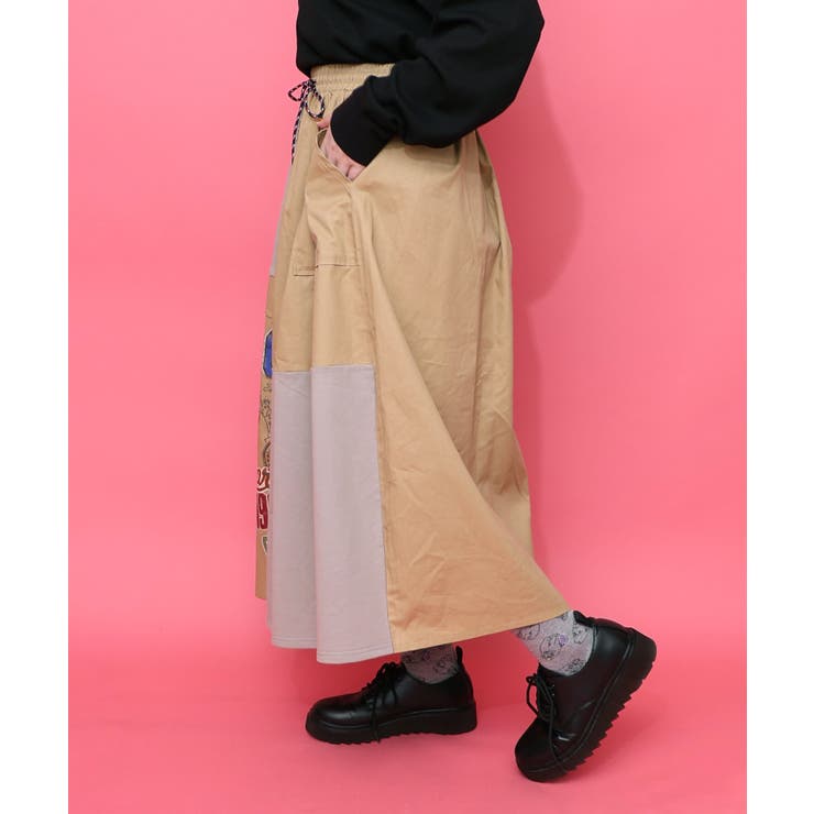 レトロ異素材バイカラーワークスカート | ScoLar | 詳細画像9 