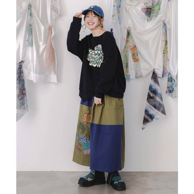 レトロ異素材バイカラーワークスカート | ScoLar | 詳細画像1 