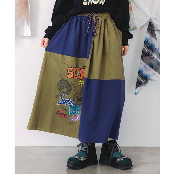 レトロ異素材バイカラーワークスカート | ScoLar | 詳細画像2 