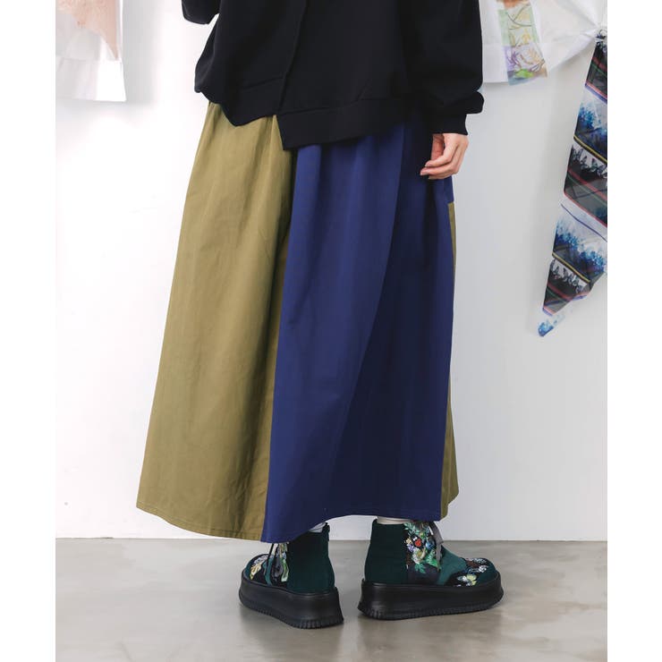 レトロ異素材バイカラーワークスカート | ScoLar | 詳細画像4 