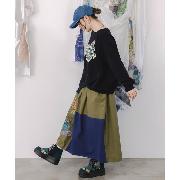 レトロ異素材バイカラーワークスカート | ScoLar | 詳細画像5 