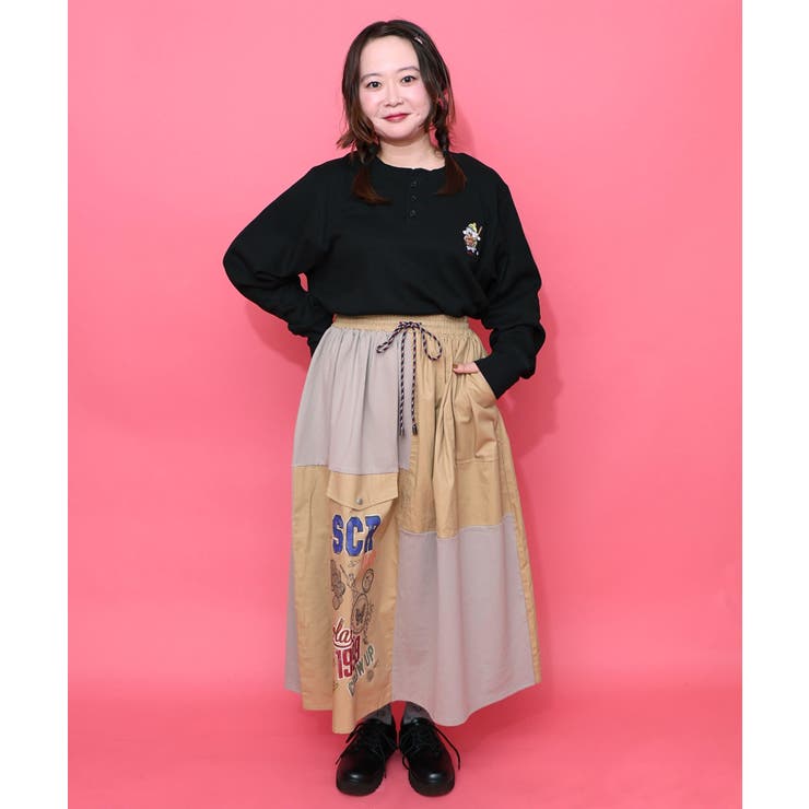 レトロ異素材バイカラーワークスカート | ScoLar | 詳細画像7 