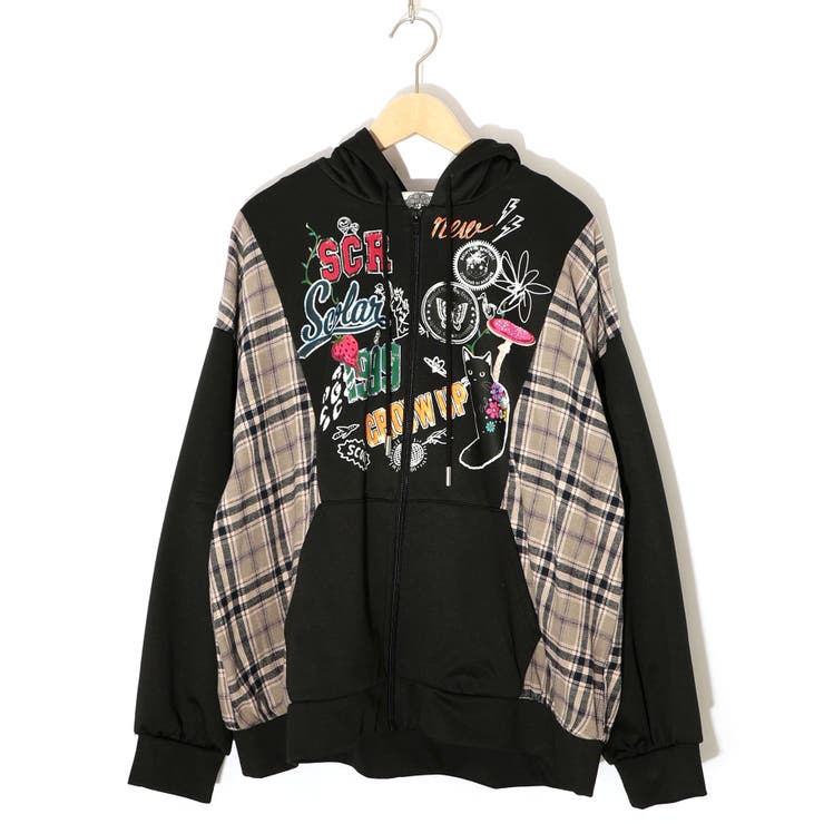 ブラック | POP・チェック柄切替パーカー | ScoLar